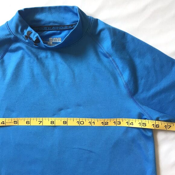 YXL Under Armour Cold Gear Fitted Shirt Mock Turtleneck Aqua Blue Black 1259678 - Picture 7 of 9